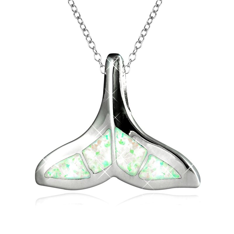 White Opal Whale Tail Pendant in Sterling Silver - Click Image to Close